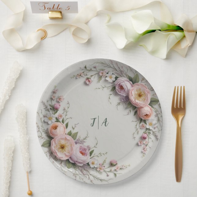 Assiettes En Carton Élégant fleur sauvage Floral Pattern mariage d'été (Mariage)
