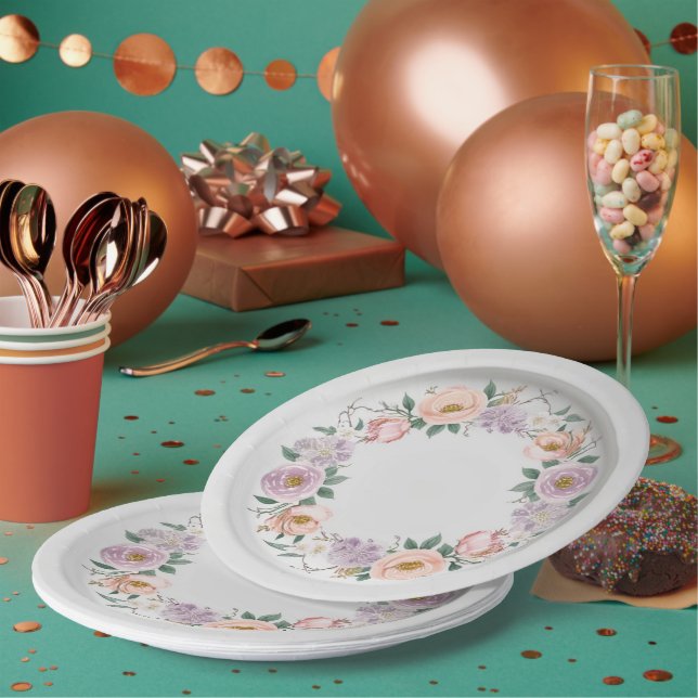 Assiettes En Carton Élégant fleur sauvage Floral Pattern mariage d'été (Multi)