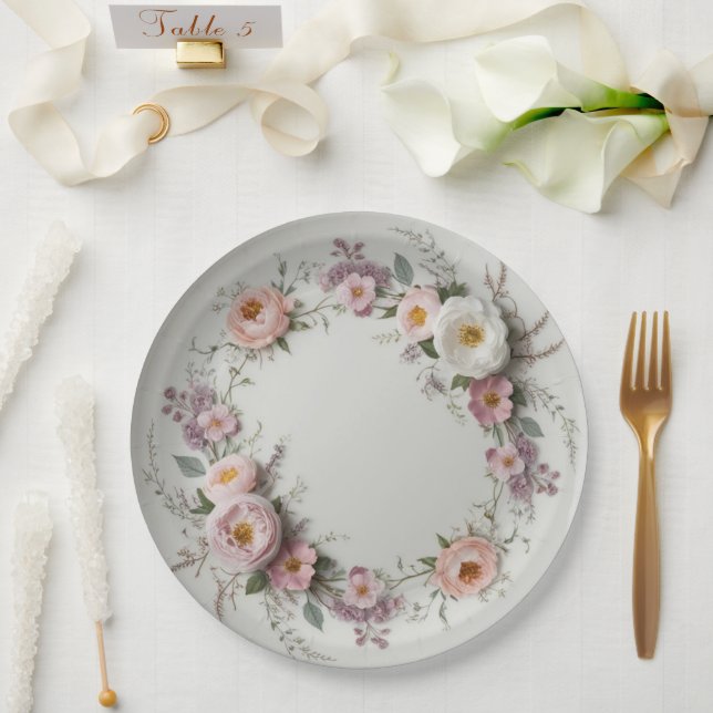 Assiettes En Carton Élégant fleur sauvage Floral Pattern mariage d'été (Mariage)