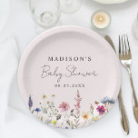 Assiettes En Carton Élégant Fleur sauvage Meadow Baby shower rose pâle<br><div class="desc">Élégantes plaques de papier baby shower floral avec une bordure inférieure de fleurs sauvages d'aquarelle et feuillage dans les tons rose, jaune, violet, bleu et vert sur un arrière - plan rose roux. Personnalisez les plaques de papier baby shower fleur sauvage avec le nom de la mère à être et...</div>