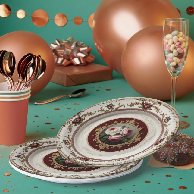 Assiettes En Carton Élégant fleur sauvage or Floral Mariage en céramiq (Multi)