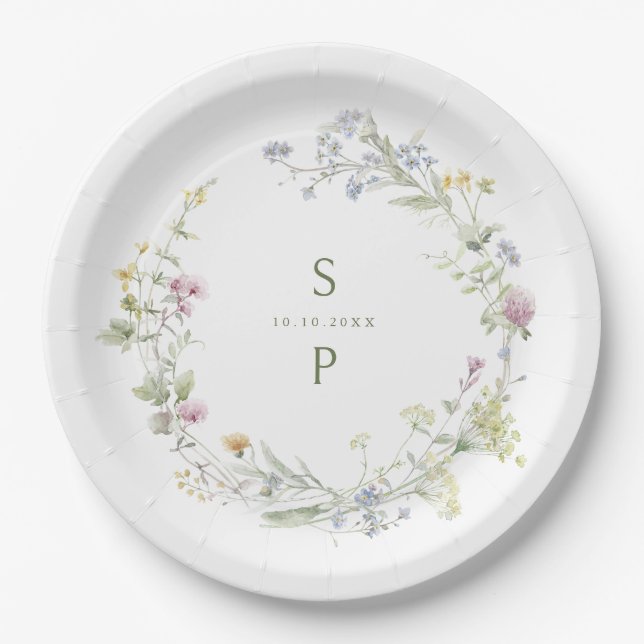 Assiettes En Carton Élégant Fleur sauvage Pastel Soft Mariage botaniqu (Devant)