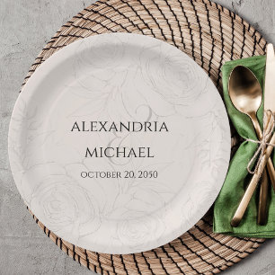 Assiettes En Carton Élégant floral Blush Calligraphie Script simple