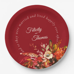 Assiettes En Carton Élégant Floral Chute Rouge Heureusement Jamais Apr