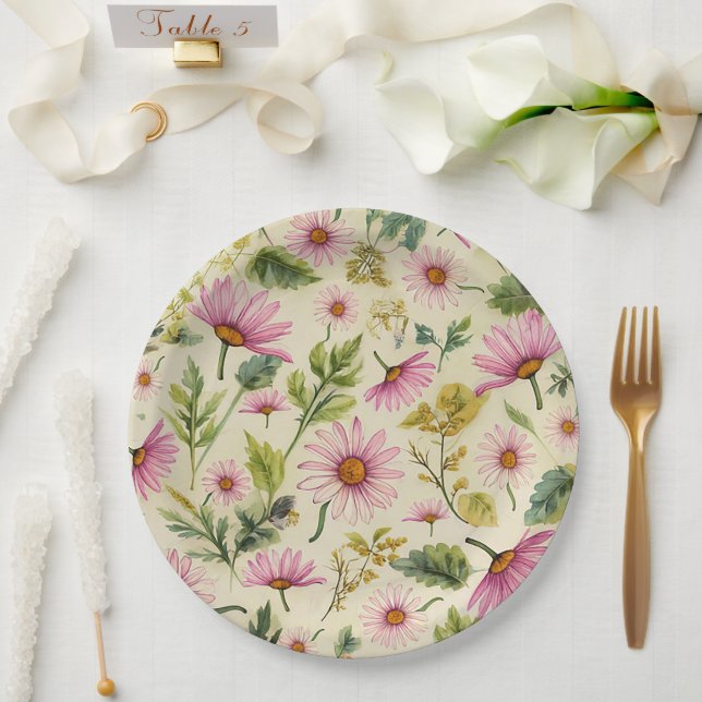 Assiettes En Carton Élégant floral de printemps  (Mariage)
