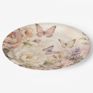Assiettes En Carton Élégant floral et papillon à l'aquarelle