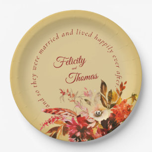Assiettes En Carton Elégant Floral Golden Heureux Jamais Après Mariage
