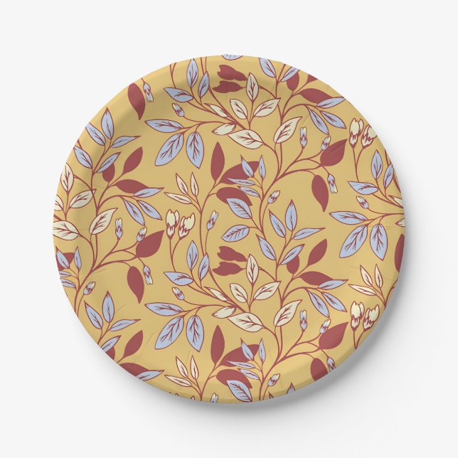 Assiettes En Carton Elegant Floral Pattern with Red and Blue Leaves (Devant)