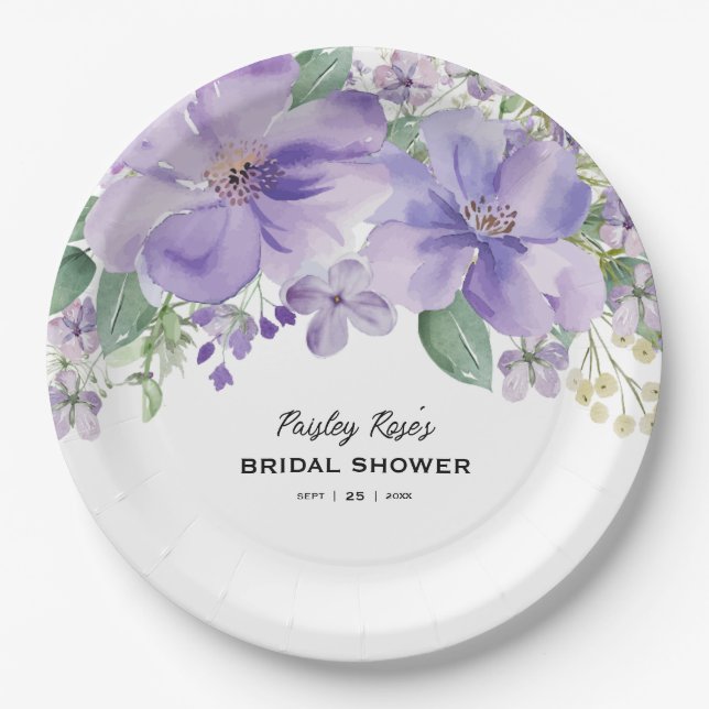 Assiettes En Carton Elegant Floral Purple Bridal Shower (Devant)