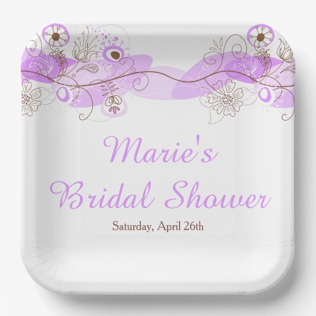 Assiettes En Carton Elegant Floral Twist Bridal Shower in Purple (Recto)