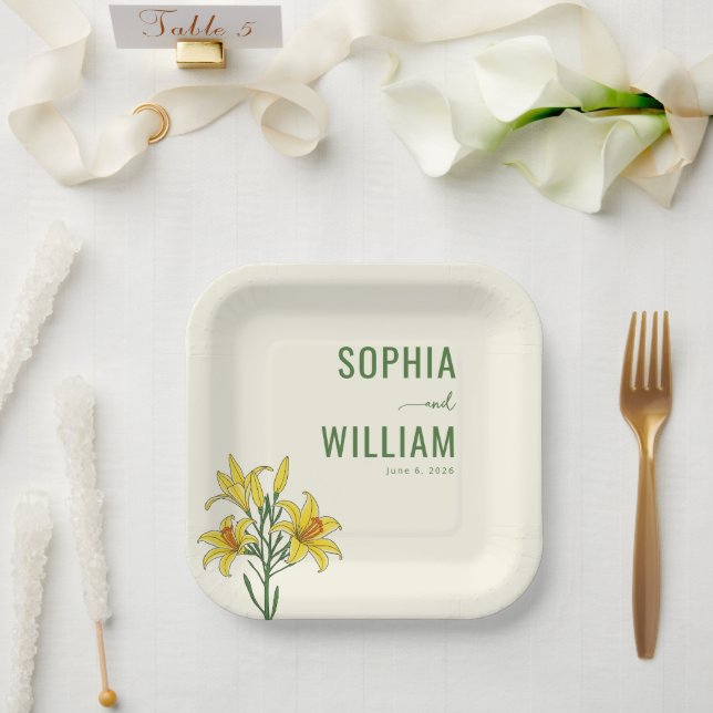 Assiettes En Carton Élégant floral vert (Mariage)