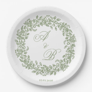 Assiettes En Carton Élégant Floral Vintage Français Sage 