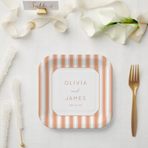 Assiettes En Carton Élégant Géométrique Rayé Pêche