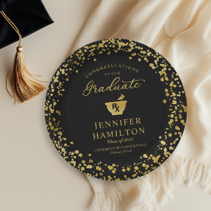 Assiettes En Carton Elégant Gold Black Pharmacy School Graduation