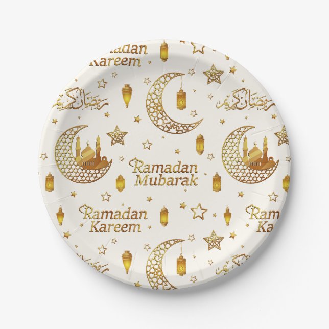Assiettes En Carton Elegant Gold Crescent Ramadan Iftar Party (Devant)