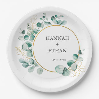 Assiettes En Carton Elegant Gold Greenery Eucalyptus Personalized