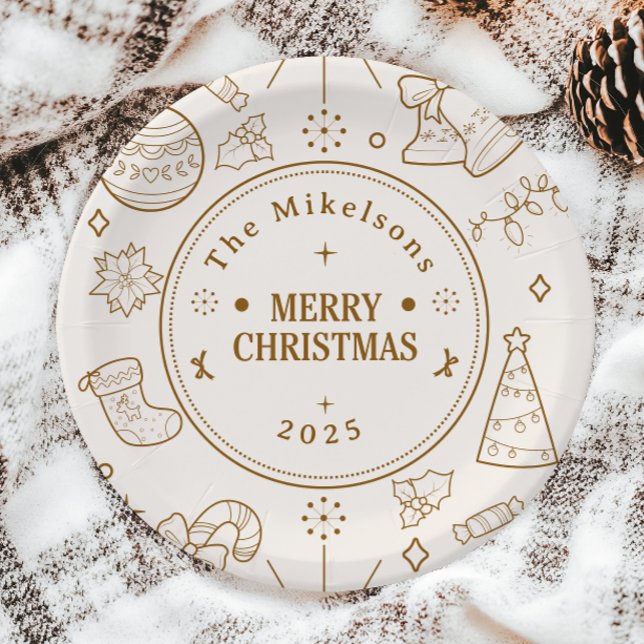 Assiettes En Carton Élégant Gold Line Art Noël (Créateur téléchargé)