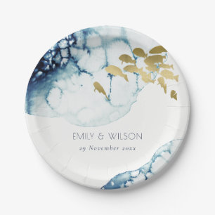 ASSIETTES EN CARTON ELÉGANT GOLD NAVY SOUS L'EAU MARIAGE POISSON DE M