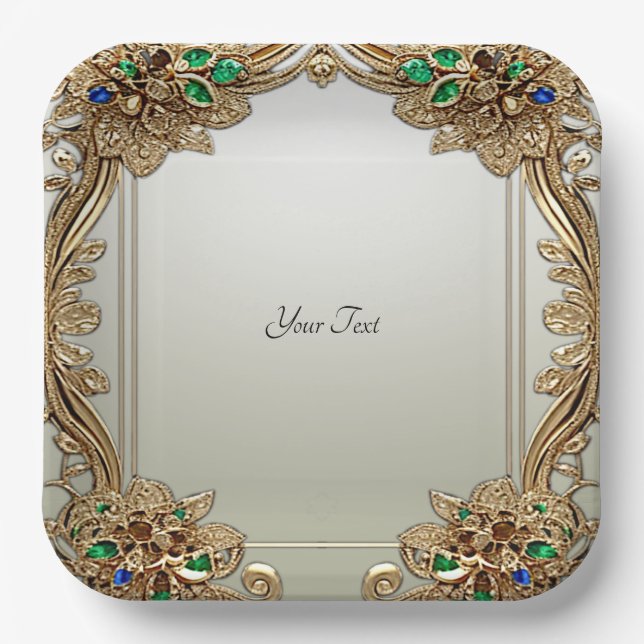 Assiettes En Carton Elegant Gold Ornate Paper Plate (Recto)