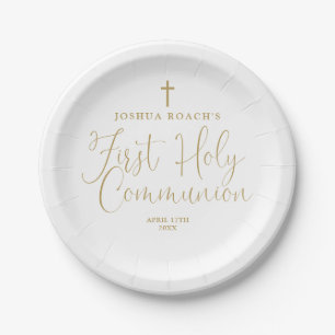 Assiettes En Carton Élégant Gold Script Première Sainte Communion