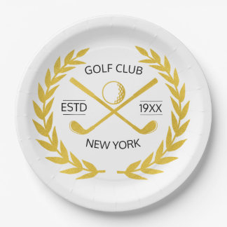 Assiettes En Carton Elégant Golf Club Gold Wreath personnalisé