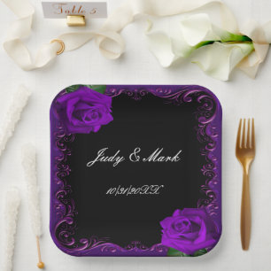 Assiettes En Carton Élégant Goth Purple Roses
