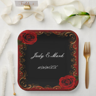 Assiettes En Carton Élégant Goth Red Roses