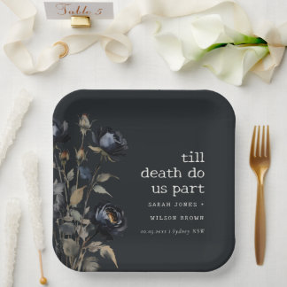 Assiettes En Carton Elégant gothique noir Rose noir Mariage