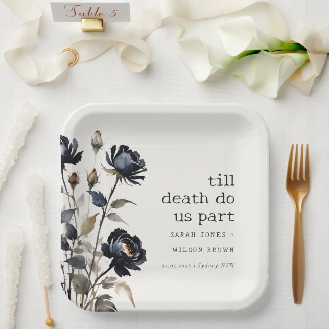 Assiettes En Carton Elégant gothique noir Rose noir Mariage (Mariage)