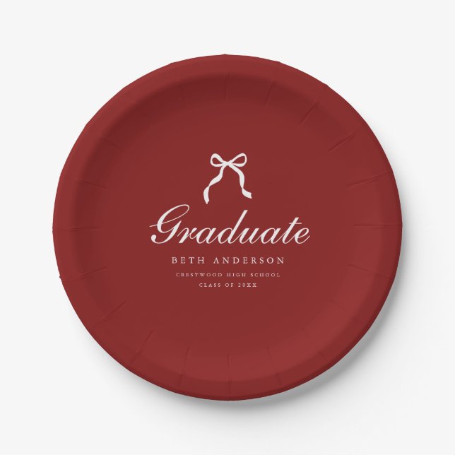 Assiettes En Carton Elegant Graduation Party Wine Red Coquette Bow (Devant)