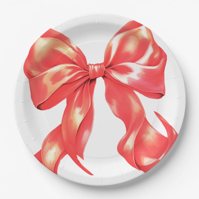 Assiettes En Carton Élégant Grand Bow Rouge (Devant)