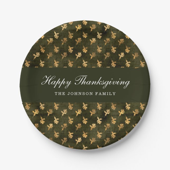 Assiettes En Carton Elegant Green Leaves Thanksgiving (Devant)