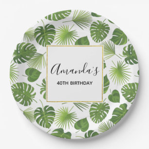 Assiettes En Carton Elégant Green Tropical Feuille Motif Anniversaire