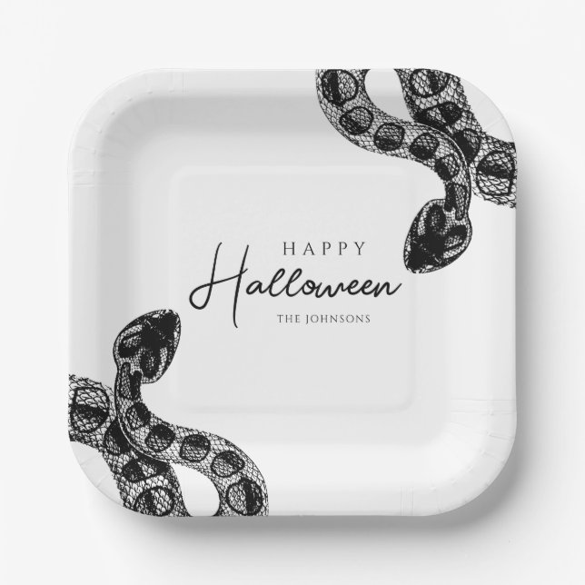 Assiettes En Carton Élégant Halloween Serpent Noir Et Blanc (Recto)