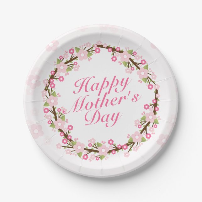 Assiettes En Carton Élégant Happy Mère's Day Wreath Papier Plaque (Devant)