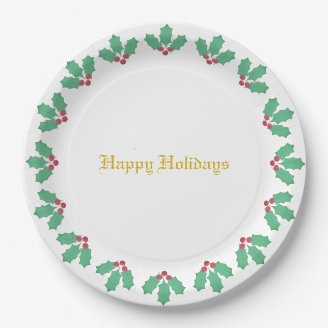 Assiettes En Carton Elegant Holly Berry Wreath (Devant)