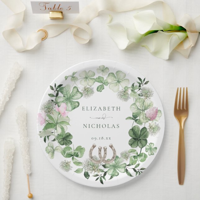 Assiettes En Carton Élégant Horseshoe Mariage botanique (Mariage)