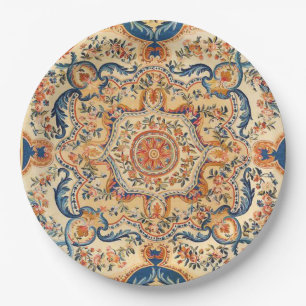 Assiettes En Carton Élégant italien Vintage baroque bleu orange