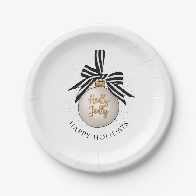Assiettes En Carton Élégant Joyeux Joyeux Jours de Noël Bauble (Devant)