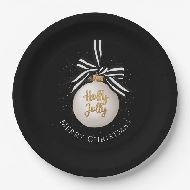 Assiettes En Carton Élégant Joyeux Noël Bauble Noir (Devant)