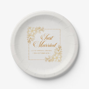 Assiettes En Carton Élégant juste marié épousant la plaque à papi