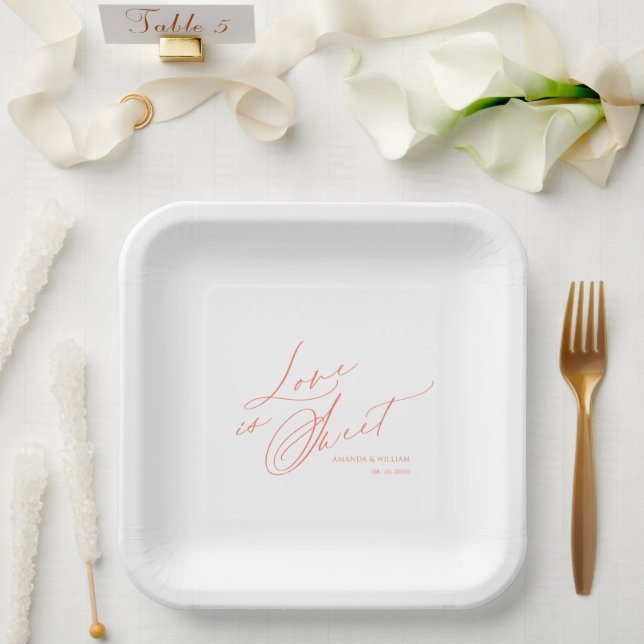 Assiettes En Carton Élégant "L'amour est doux" (Mariage)