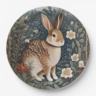 Assiettes En Carton Elégant lapin encadré de fleurs et de Feuilles