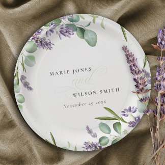 Assiettes En Carton Élégant Lavande Eucalyptus Mariage de feuillage fe