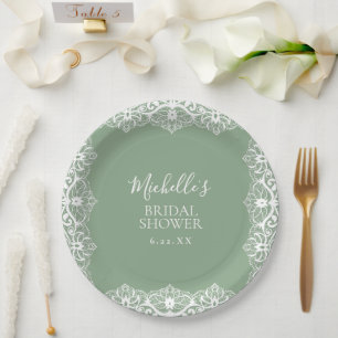 Assiettes En Carton Élégant Lave Vert Dentelle Baby Shower Mariage
