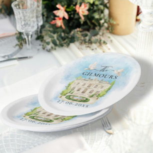 Assiettes En Carton Élégant lieu fleurs colombes Mariage Luxe
