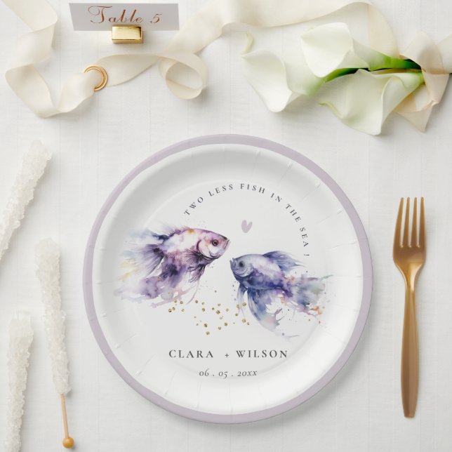 Assiettes En Carton Elégant Lilac Aquarelle Mariage de poisson côtier (Mariage)