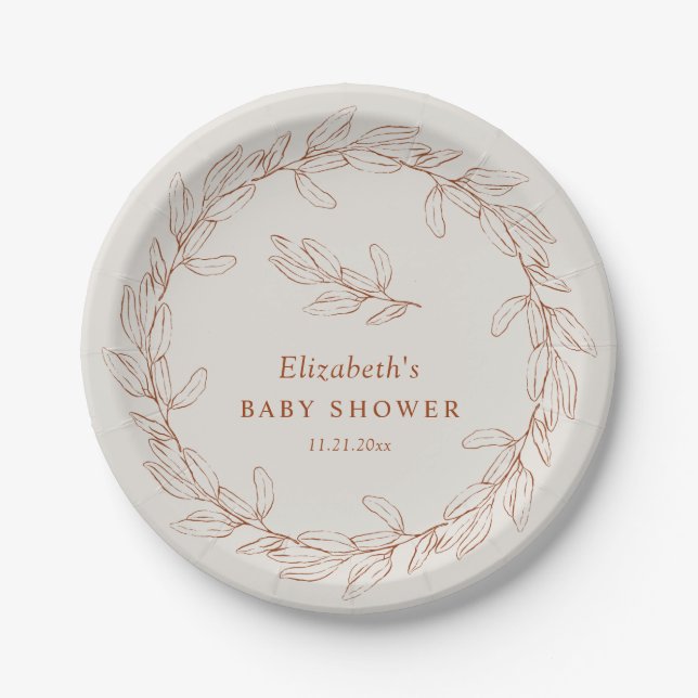Assiettes En Carton Elegant Line Art Botanical Baby Shower (Devant)
