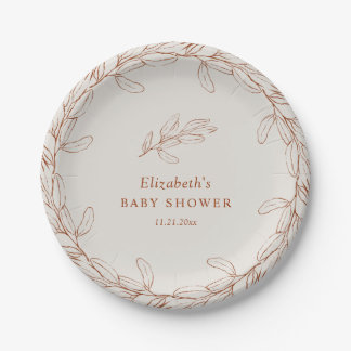 Assiettes En Carton Elegant Line Art Botanical Baby Shower