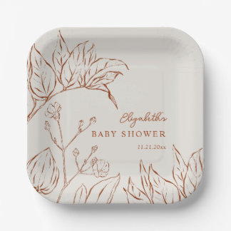 Assiettes En Carton Elegant Line Art Botanical Baby Shower